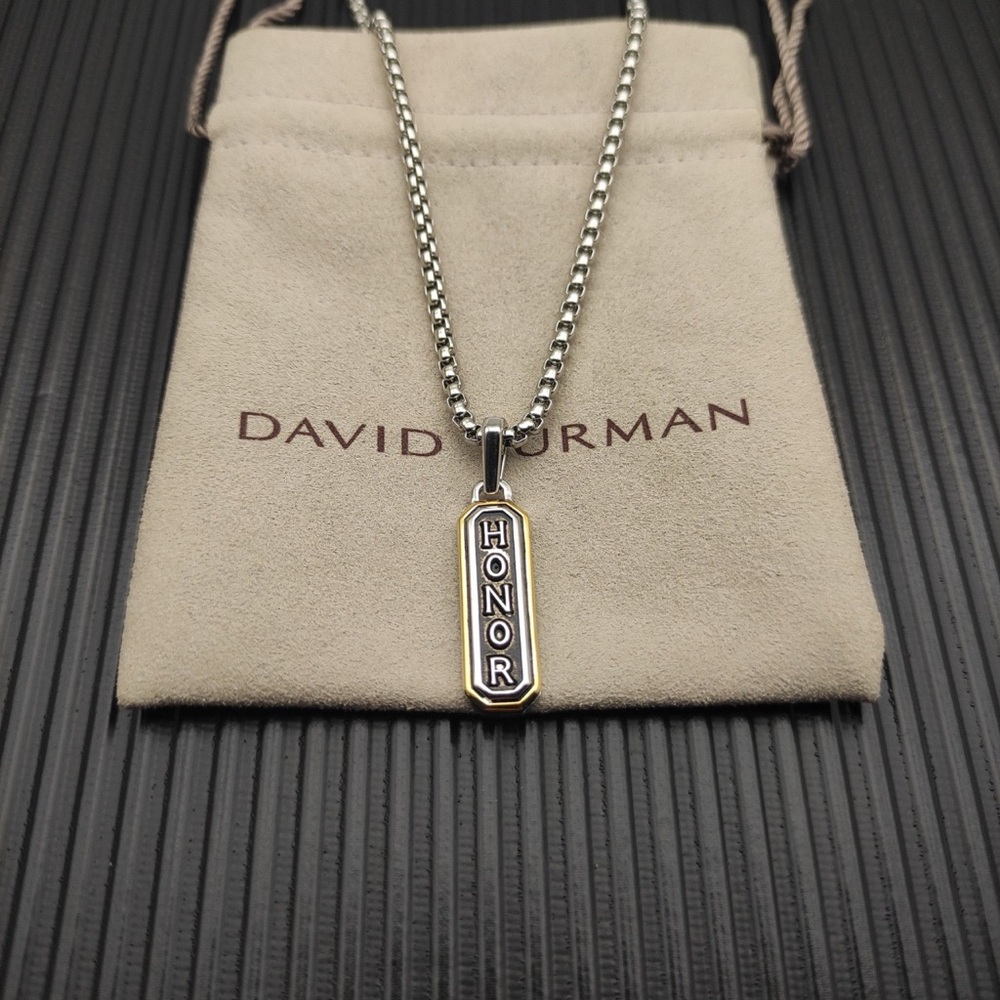 David Yurman Two-Tone 'HONOR' Men’s Pendant Necklace in Silver and Gold